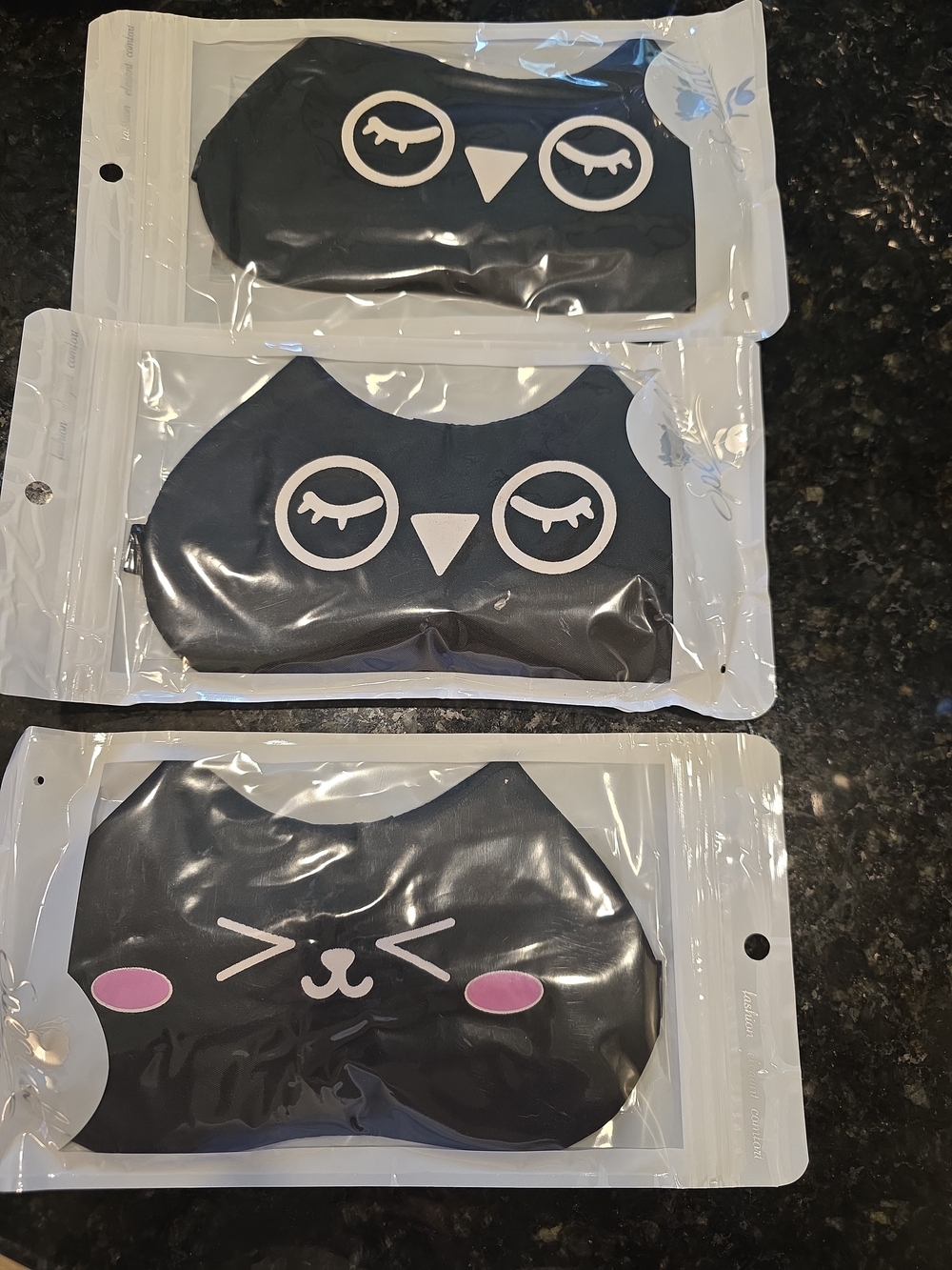 Source Unknown Black Cute Owl & Cat Women's Face Masks (3-Pack)